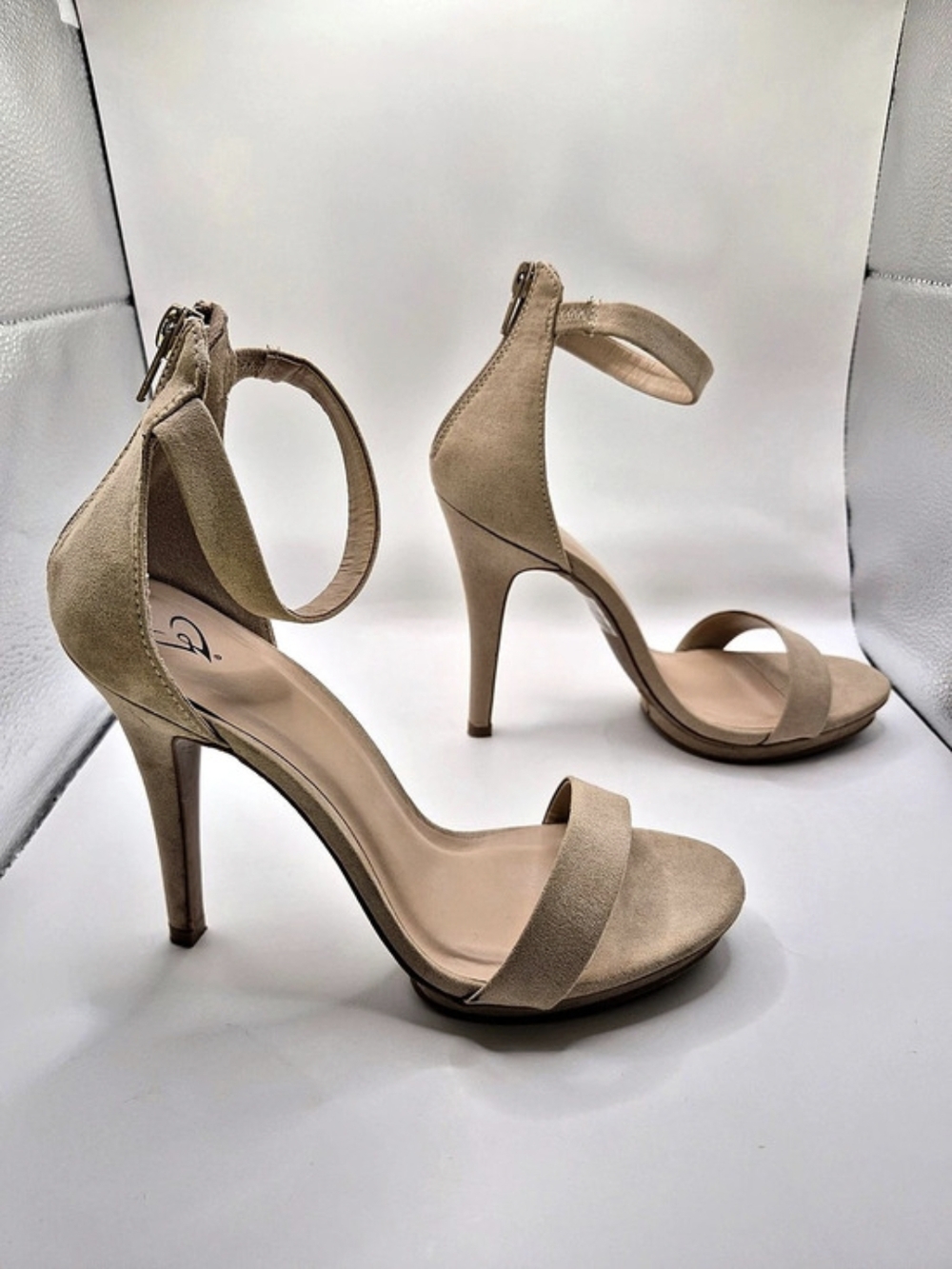 Windsor Vegan Suede Ankle Strap Heels in Beige US 8